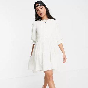 NWT Object embroidered tiered mini dress in white